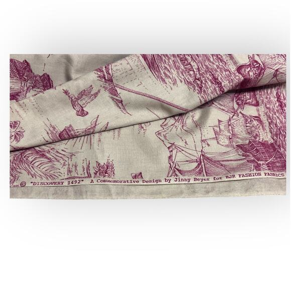 1.9 Yds RED "Discovery 1492" Commemorative Quilt Fabric by Jinny Beyer - Picture 2 of 10